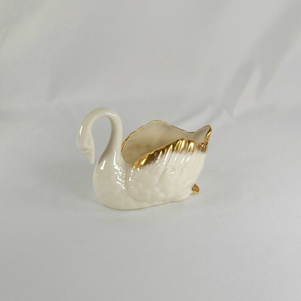Vintage Lenox Swan Porcelain Trinket Dish Ivory Wedding Ring White 24K Gold Trim